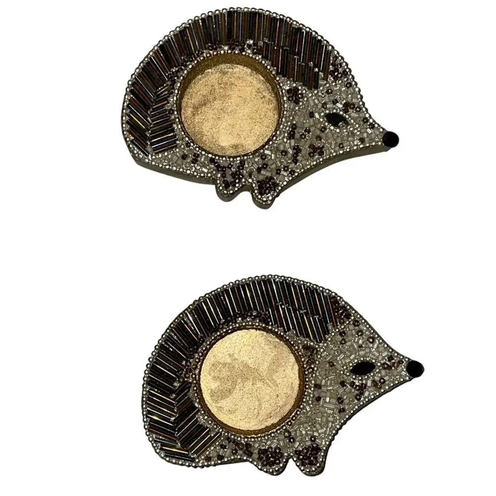 Pier 1 Imports Beaded Hedgehog Tea light Candle Holders Set of 2
